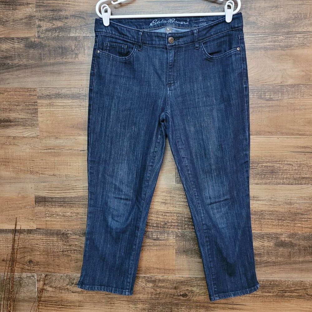 Eddie Bauer Jeans Size 10 Curvy Crop Mid Rise Dark Wash Stretch Denim